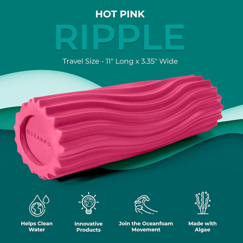 Oceanfoam Ripple Travel Foam Roller (11" x 3.35") Firm Mini Foam Roller for Physical Therapy, Deep Tissue Massage, Back Pain - High Density, Ergonomic Wave Textured, Yoga, Pilates, Exercise (Hot Pink) - Image 4